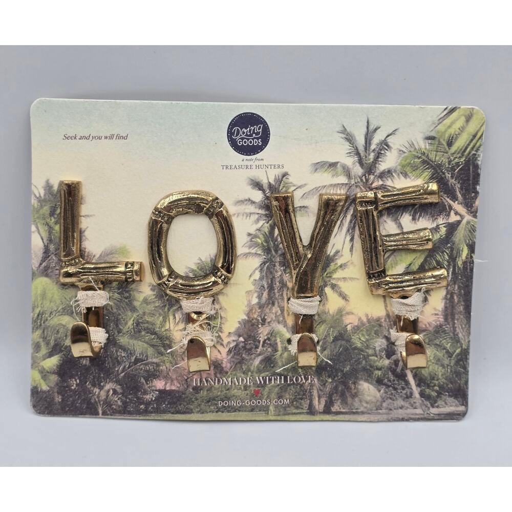 Brass "Love" Wall Hook Set‎ For Keys Holder Multiple Hooks Gold Decorative